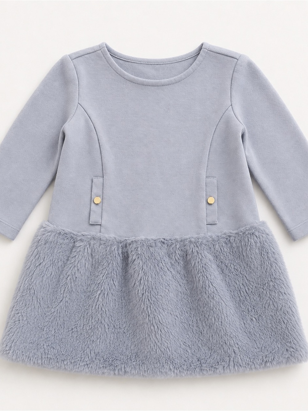 Janie and Jack Light Blue Knit Dress with Faux-Fur Skirt